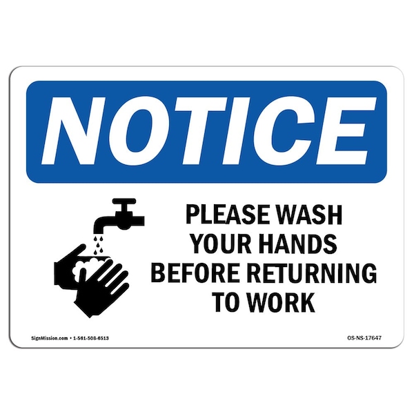 OSHA, Please Wash Your Hands Before, 24in X 18in Peel & Stick Wall Graphic, 18" W, 24" L, Landscape